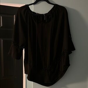 Black Ruffled Dolman Sleeve Blouse Size XL
